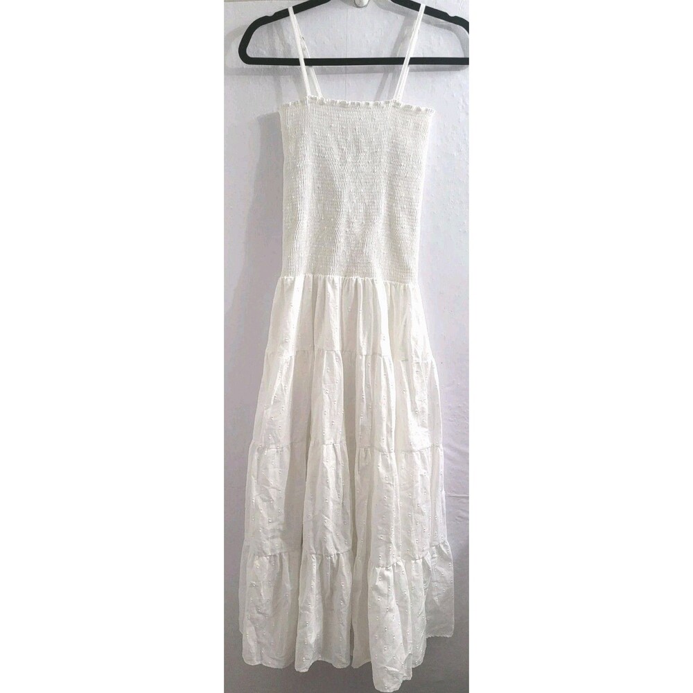 NWT Peixoto Clementine Maxi Dress White Lotus Smocked Tiered Cotton Medium Boho
